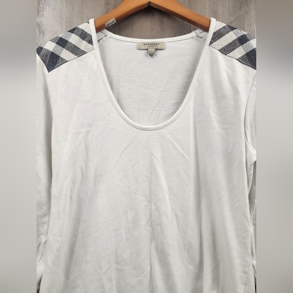 Burberry London 3/4 Sleeve Cotton Blend Striped Shoulder Basic T-Shirt Size M - Picture 3 of 7